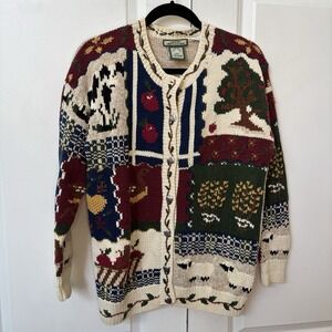 Vintage Lady Footlocker Cardigan Womens S Hand Knit Farm Sheep Cottagecore Apple